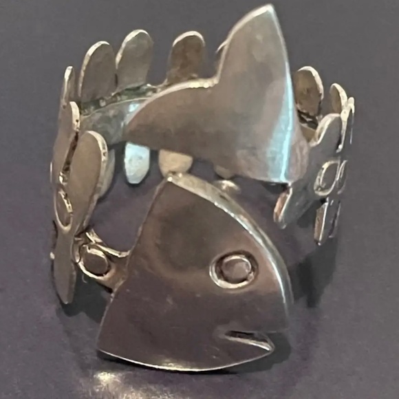 Stunning Vintage Taxco Mexico Fish Skeleton Sterling Silver Wrap Adjustable Stat - Picture 1 of 11